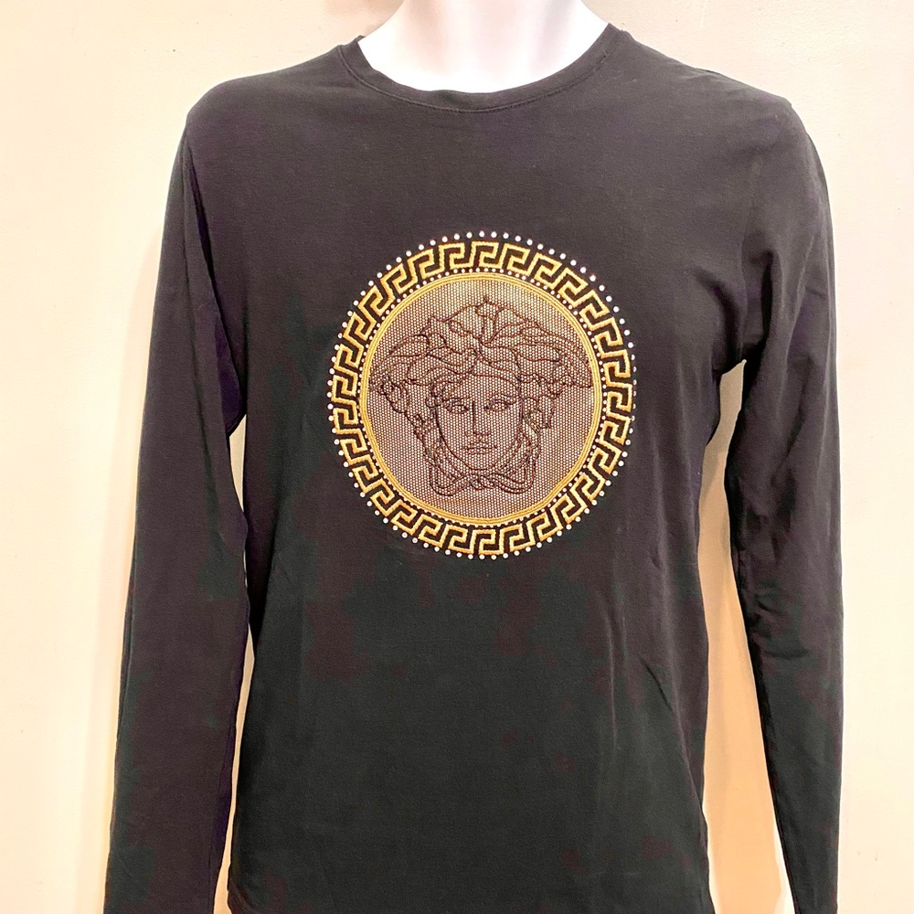 Versace Black Long Sleeve Tee with Gold Medusa Emblem - Picture 2 of 4